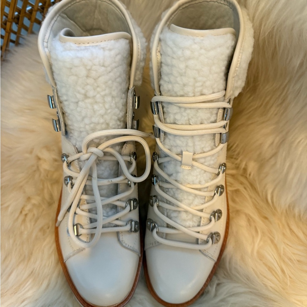 Marc Fisher Isaia Ivory Lace-Up Shearling and Leather Combat Comfort Boots - Picture 6 of 9
